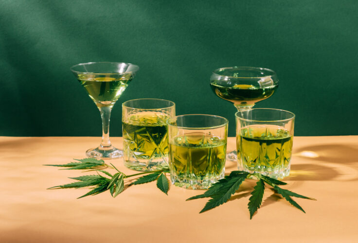Cannabis drinks in glasses