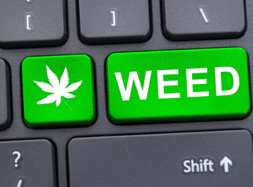 buying weed online keyboard and weed leaf